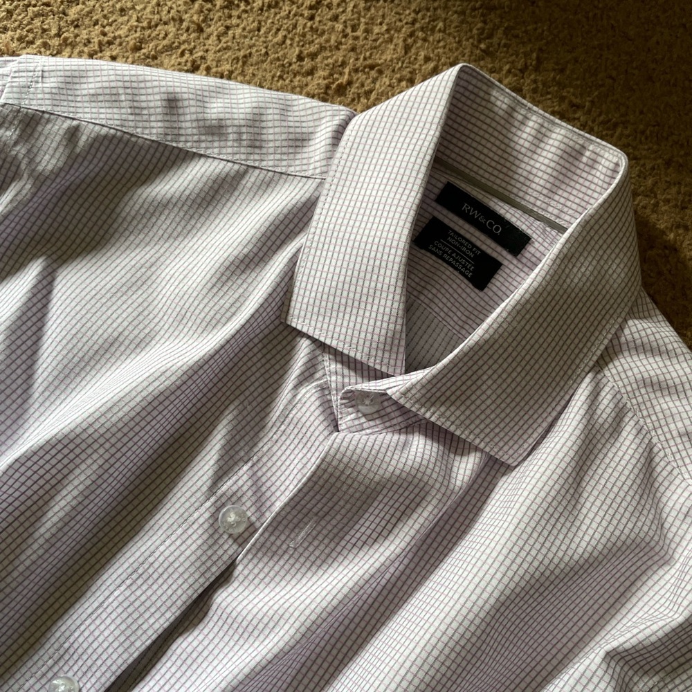 RW&CO Micro Grid Button Up Dress Shirt Grey Pink Cuffed Shirt